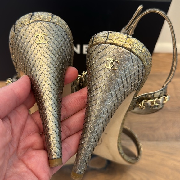 Chanel Gold Python Sandals - Picture 4 of 14